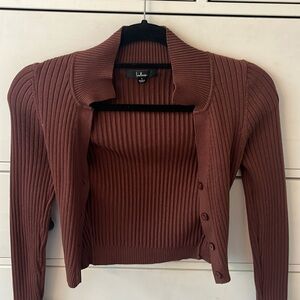 Lulus waffle knit brown cropped Cardigan size small